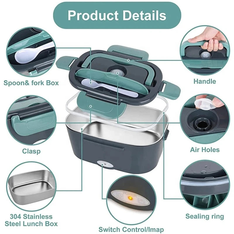 Portable Food Warmer Container Electric Lunch Box Stainless Steel for Car Truck Home Office Factory 110V//220V CuisyShop