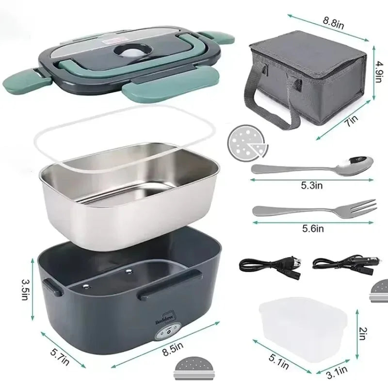 Portable Food Warmer Container Electric Lunch Box Stainless Steel for Car Truck Home Office Factory 110V//220V CuisyShop
