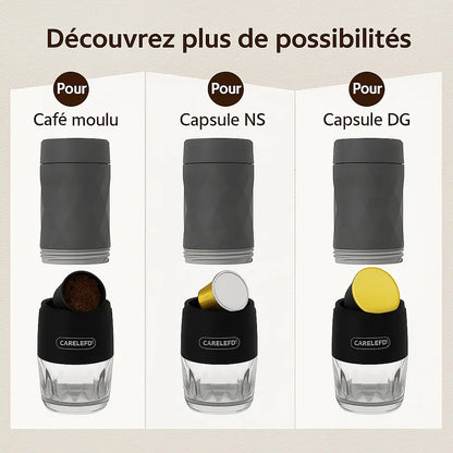 Cafetière Espresso Portable 4-en-1 – Capsules, Café Moulu & Mousseur à Lait – Idéale Voyage & Bureau CuisyShop