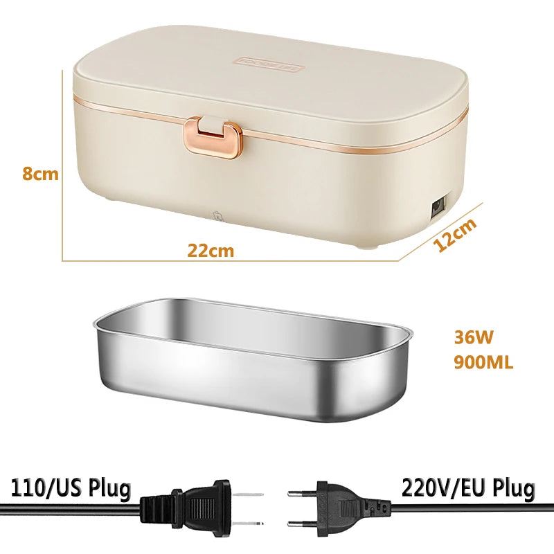 Stainless Steel 220V 110V Electric Heating Lunch Box Portable Student Home Work Meal Heated Heater Food Warmer Container White