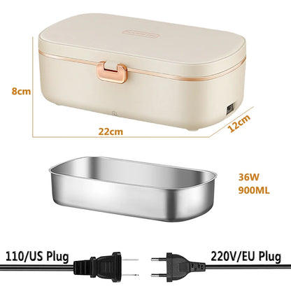 Stainless Steel 220V 110V Electric Heating Lunch Box Portable Student Home Work Meal Heated Heater Food Warmer Container White