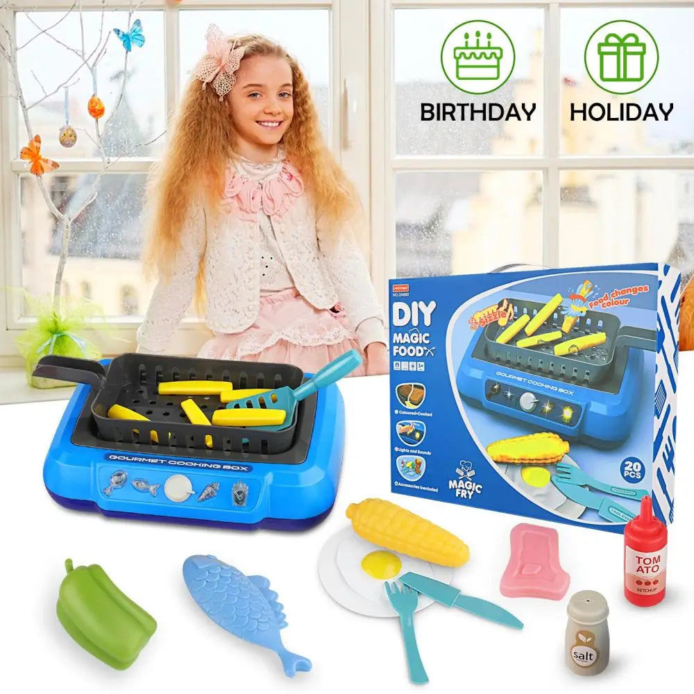 20Pcs DIY Kitchen Cooking Toy Set With Sound & Light Color Multi-Functional Induction Children‘s Play House Food Toys Gifts CuisyShop