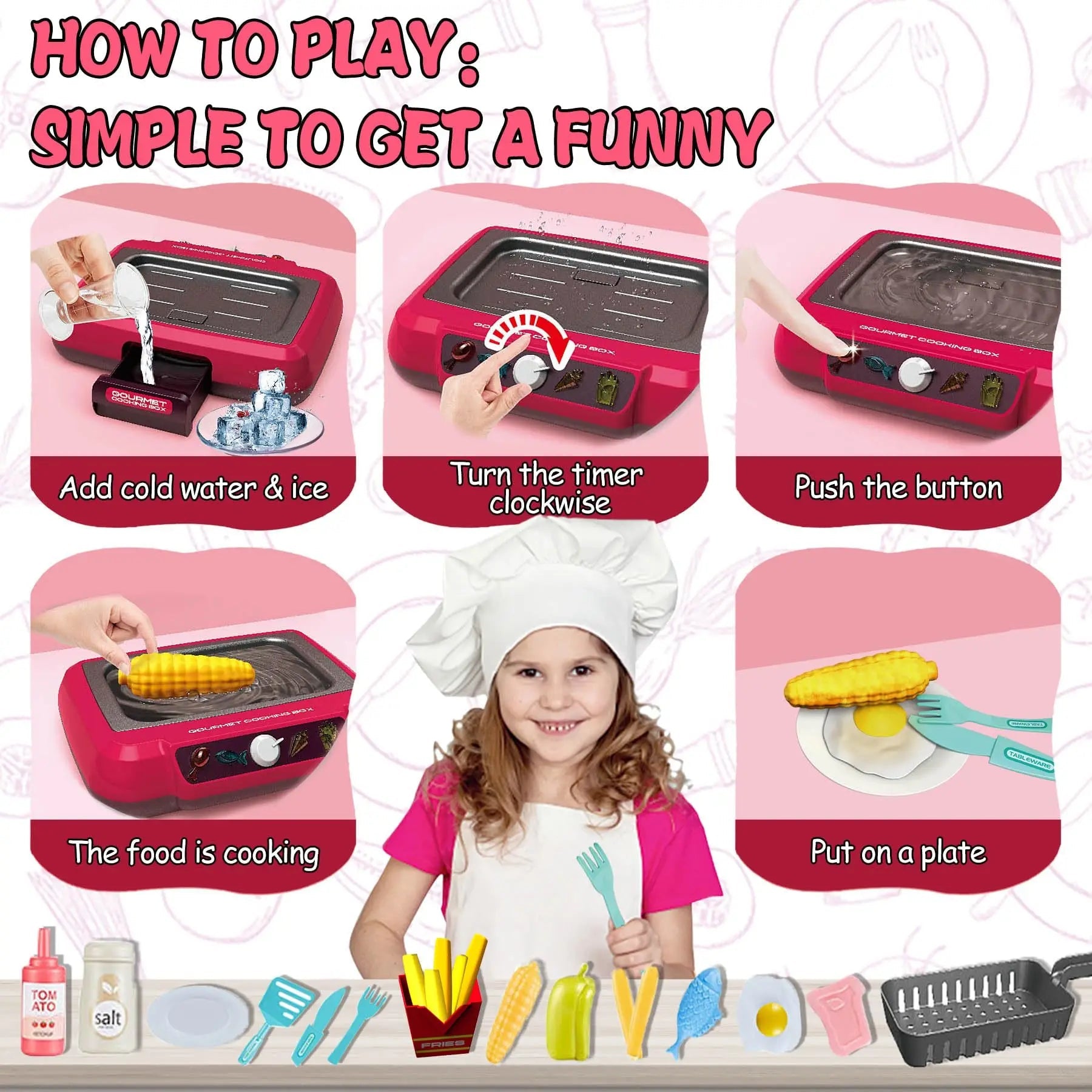 20Pcs DIY Kitchen Cooking Toy Set With Sound & Light Color Multi-Functional Induction Children‘s Play House Food Toys Gifts CuisyShop