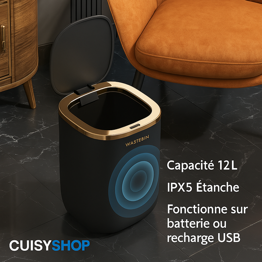Poubelle automatique 12L avec capteur intelligent pour salle de bain, cuisine et maison intelligente CuisyShop